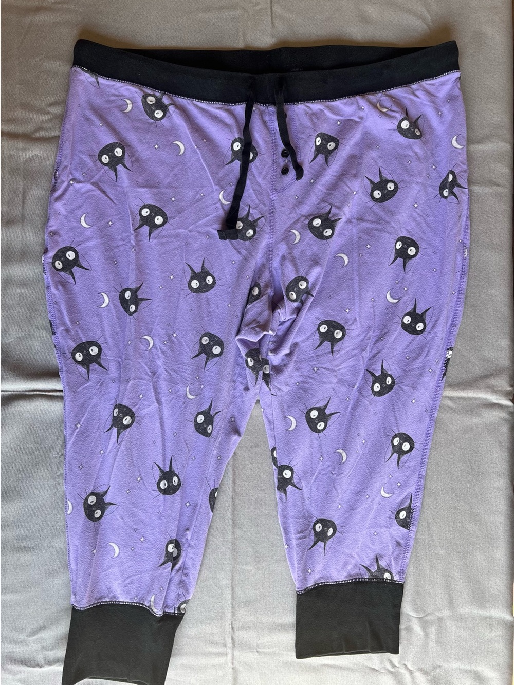 Kids Purple Cat & Moon Pajama Pants with Black Trim